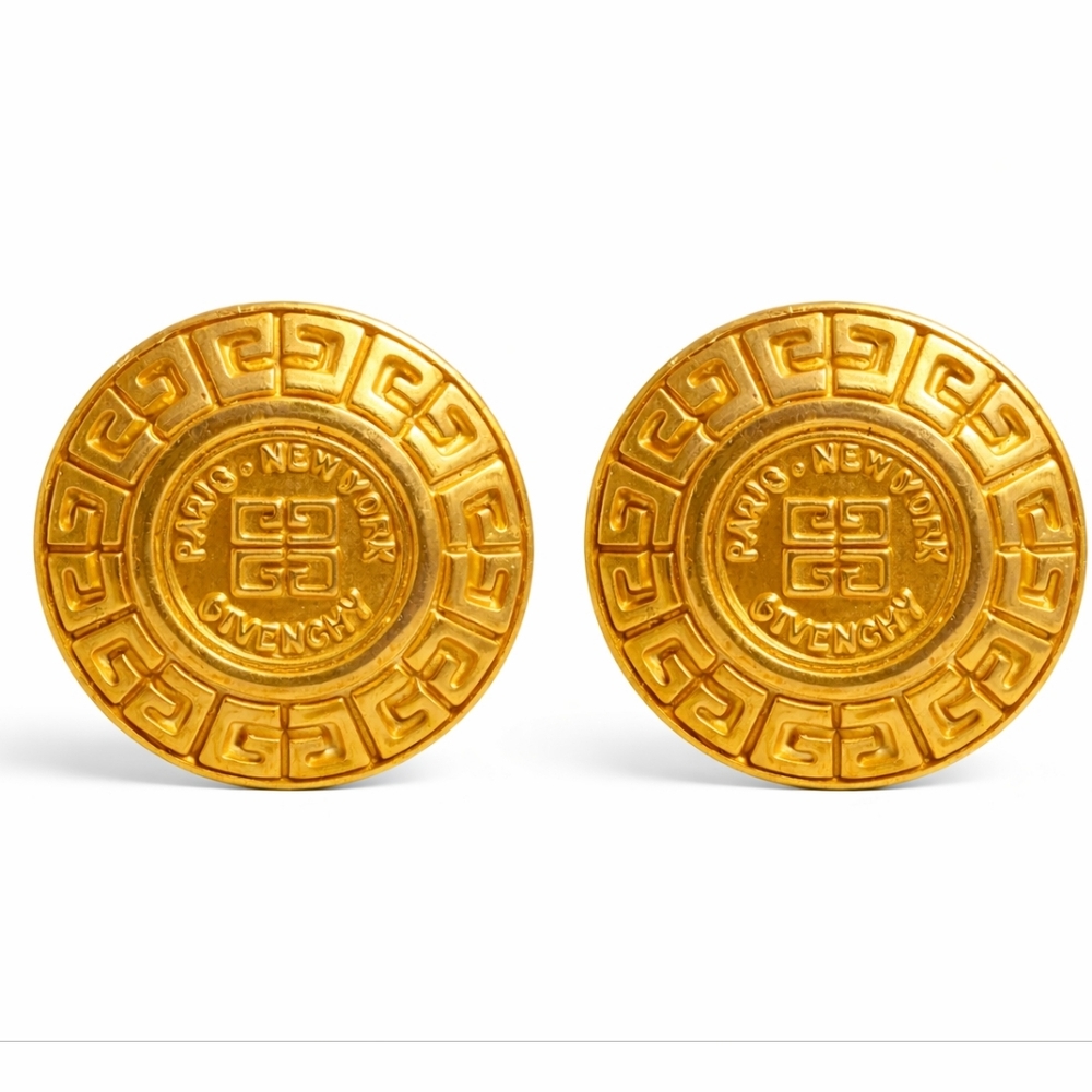 Vintage Givenchy Gold Medallion Post Earrings – Designer Statement